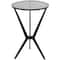 Black Aluminum Hourglass Shaped Stand Accent Table with Clear Glass Top 16" x 16" x 24"
